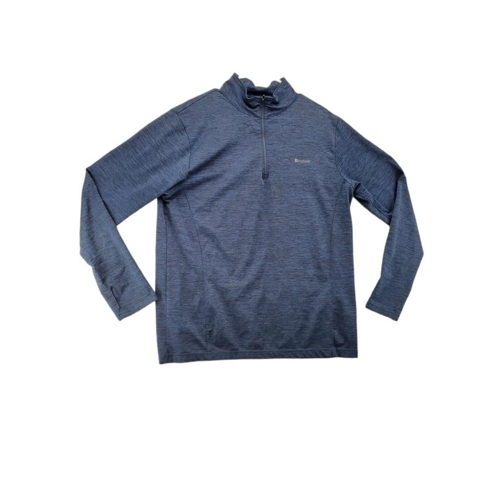 REEBOK Shirt Men's Long Sleeve Mock Neck 1/4 Zip Poly Blend Navy Size Large